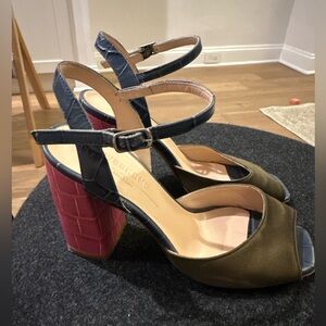 MAX MARA Gessy Buckle Leather Silk Multicolor Sandals